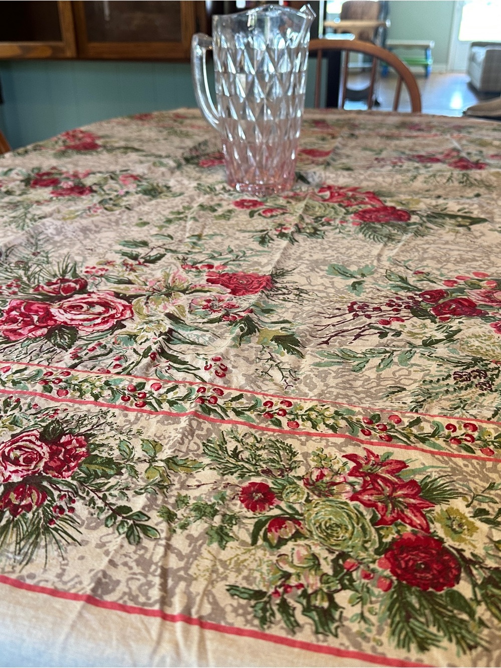 April Cornell Red and Green Floral Tablecloth